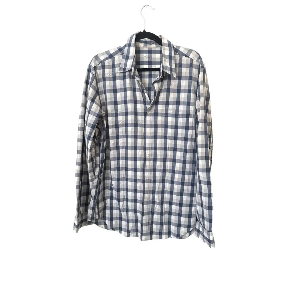 JCREW Lightweight Checkered Cotton Button Down Blue Large
